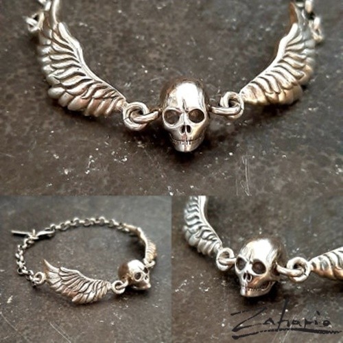 Bransoletka Czaszka ze skrzydłami srebro Zahario